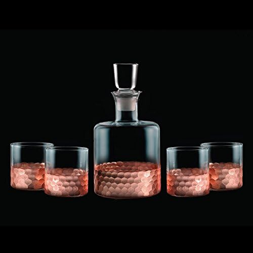 Fitz and Floyd Daphne Decorative Whiskey Decanter Set with Top Glass for Wine, Bourbon, Brandy, Liquor, 5 Piece, Gold