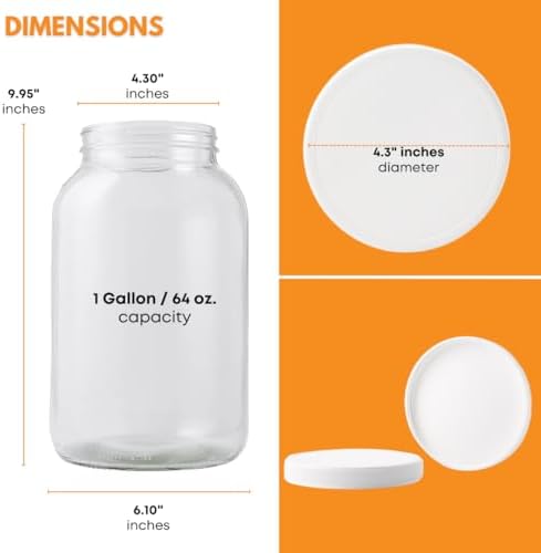 1 Gallon Glass Jar with Lid | Wide Mouth Container for Fermentation | Heavy-duty Large Glass Jar with Lid for kombucha, pickling and food storage | Glass Jars with Airtight Lid design