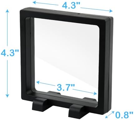 Challenge Coins Display Frame, Clear 3D Floating Holder, Small Shadow Box for Medal, AA Medallions, Jewelry, Black, 4.3"x4.3"x0.8"