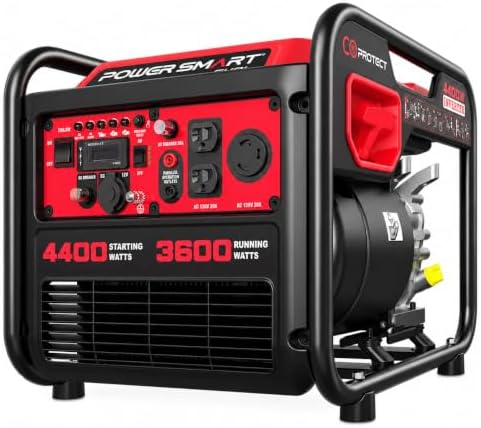 PowerSmart 4400-Watt Open Frame Inverter Generator, Gas Powered, CO-Sensor, Lightweight & Quiet for Home Use and Emergency Backup, Camping, EPA Compliant