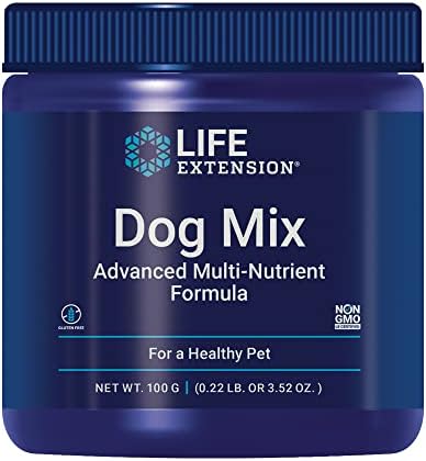 Life Extension Dog Mix, Dog Vitamins and Supplements, probiotics, L-carnitine, B12, folic Acid, Vitamin C, Vitamin E, Rosemary, Nutrient Absorption