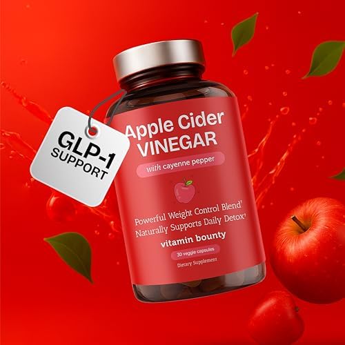 Vitamin Bounty Apple Cider Vinegar Capsules – ACV with The Mother + GLP-1 Support – Detox, Bloating Relief & Appetite Suppressant – Non-GMO