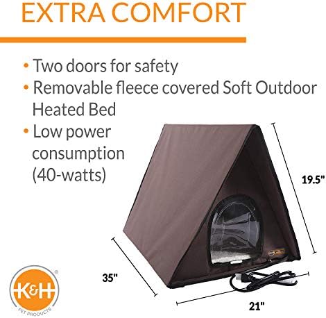 K&H Pet Products Outdoor Multi-Kitty A-Frame Heated Chocolate 35 X 20.5 X 20 Inches
