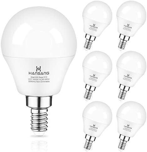 E12 LED Bulb 60W Equivalent Candelabra Light Bulbs 2700K Warm White | Small Base Light Bulb, 6W A15 LED Ceiling Fan Light Bulbs, CRI85+, 120V 600LM Round Bulb for Chandelier, Non-Dimmable 6 Pack