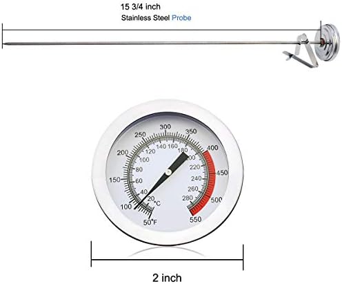 Efeng 15“ turkey fryer thermometer with pot clip (2 Pack), 2" dial candy thermometer with stainless steel clip, oil thermometerr for frying