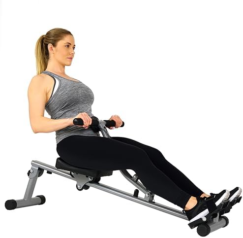 Sunny Health & Fitness Compact Hydraulic Rower with 12-Level Resistance | Full-Body Cardio, Joint-Friendly, Lightweight & Portable, Quiet & Smooth Ride, Easy-Assembly, Free SunnyFit App