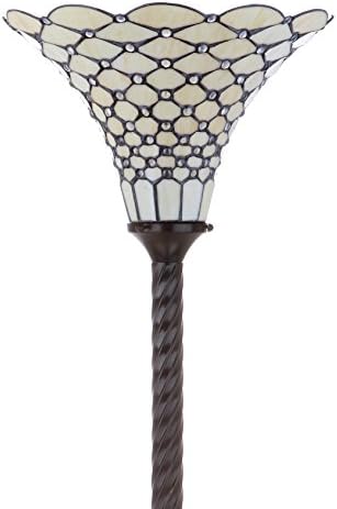 JONATHAN Y 70" Tiffany-Style Stained Glass Metal Torchiere Lamp, Bronze | Handcrafted Cream Bowl Shade, Traditional Art Nouveau Uplight, Foot Switch