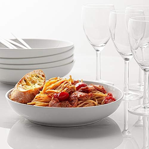 Y YHY 9.75" Large Pasta Bowls, 50 Ounces Big Salad Bowls, Ceramic Serving Bowl Set of 4, Wide and Shallow Bowls Set, Microwave and Dishwasher Safe, White