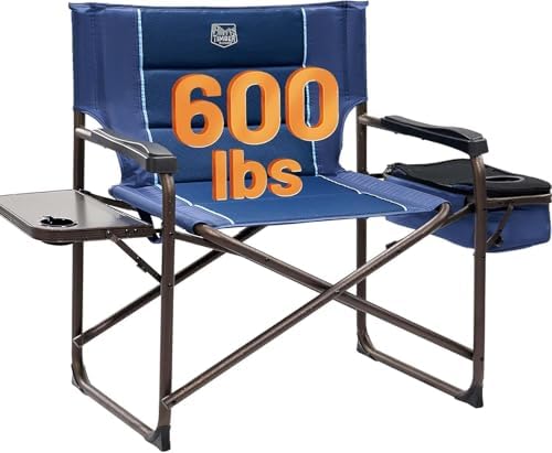 Timber Ridge XXL Oversized Directors Chair 600lbs - Heavy Duty Camping Chair with Cooler Bag & Table, Portable Folding Chair with Wide Seat for Tailgating, Patio, Outdoor - Grey