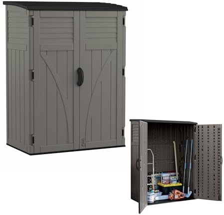 Suncast Outdoor Storage Shed, Water Resistant Resin Vertical Outdoor Storage Cabinet for Patio, Garden Tools, Cushions, & Equipment, Weatherproof Multi-Wall Design, 54 cu. ft., Made in USA