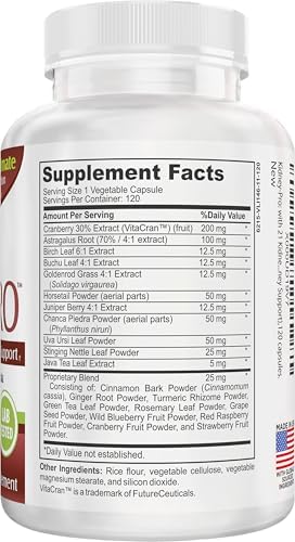 Kidney-Pro: with 21 Kidney Health Supplements in 1 Formula | All-in-1 Kidney Support Supplement | 2-Month Bulk Supply | 120 Capsules