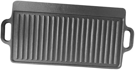 Bene Casa Reversible Cast-Iron Griddle | 20"x9"x1.5" Double Burner Pan | Flat & Ridged Surfaces for Versatile Cooking | Ideal for Stovetop, Oven