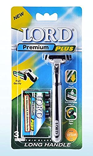 Lord II Razor with Long Rubber Handle ATRA Compatible Twin Blade Razor and 1 Pack of 3 cartridges