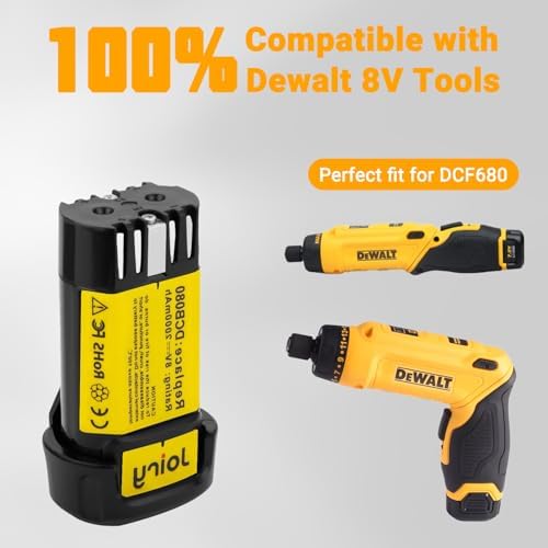 Joiry 8V 2000mAh Li-ion Replacement Battery with Higher Safety & Longer Runtime - Compatible with Dewalt DCB080, DW4390, DCF680N1, DCF680N2 DCF680G2 Cordless Power Tools (1-Pack)
