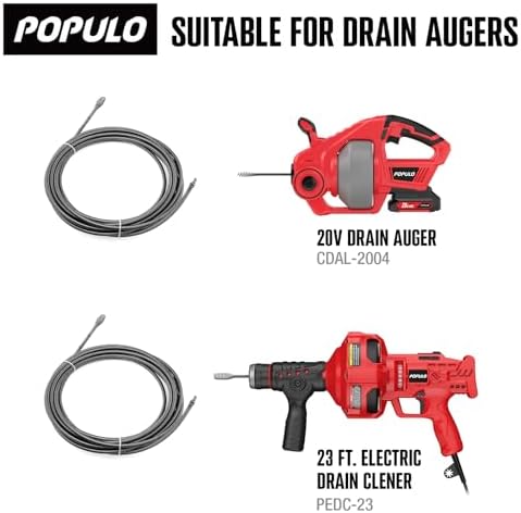 POPULO 25FT Replaceable Cable, Compatible with POPULO Electric Drain Auger(CADL-2004, PEDC-23), Supports Manual Operation.