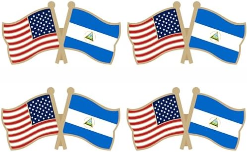 USA and Nicaragua Crossed Double Flag Lapel Pins Small Mini Nicaraguan National Friendship Pin Badge, 4PCS
