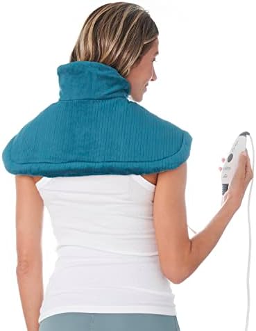 Pure Enrichment PureRelief Neck & Shoulder Heating Pad - 4 Heat Settings, Auto Shut-Off, Universal Fit, Magnet Closure, Soft Micromink, Storage Bag, 5-Year Warranty, Machine Wash (Turquoise Blue)