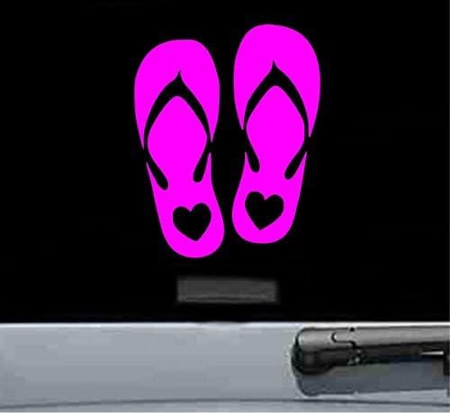 JS Artworks Flip Flops with Heart Vinyl Decal Sticker (HOT Pink)