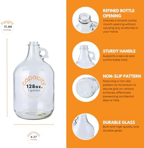 1 Gallon Glass Jug with Airlock, #6.5 Rubber Bung and Twin Bubble Design | Clear Fermentation Jug for beer, wine, cider & kombucha | Reusable food-grade construction for home brewing | Glass Fermenter