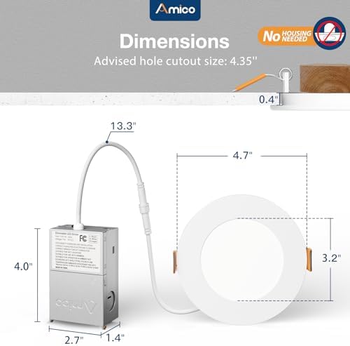 Amico 6 Pack 6 Inch LED Recessed Light with Junction Box, 5CCT, 1050LM, 12W