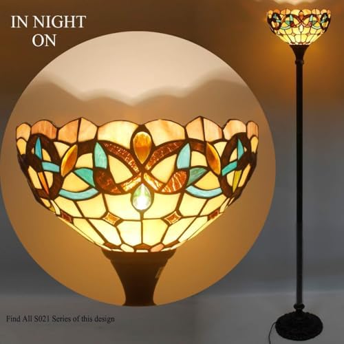 WERFACTORY Tiffany Floor Lamp Stained Glass Torchiere Standing Corner Light