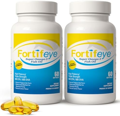 Fortifeye Super Omega-3 Fish Oil - 60 Count - 1600mg EPA + DHA - Triple Strength Ultra-Pure rTG Omega-3 Expertly Concentrated & Purified in Norway from Sustainably Sourced Wild Fish - Lemon Flavor