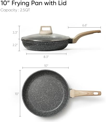 CAROTE Non Stick Frying Pan, 12 Inch Classic Granite Skillet with Glass Lid