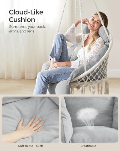SONGMICS Hanging Chair, Boho Swing Chair with Large, Thick Cushion