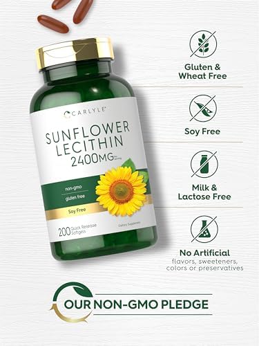 Carlyle Sunflower Lecithin Softgel Capsules | 2400mg | 200 Pills | Rich in Phosphatidyl Choline | Non-GMO, Soy Free, Gluten Free Supplement