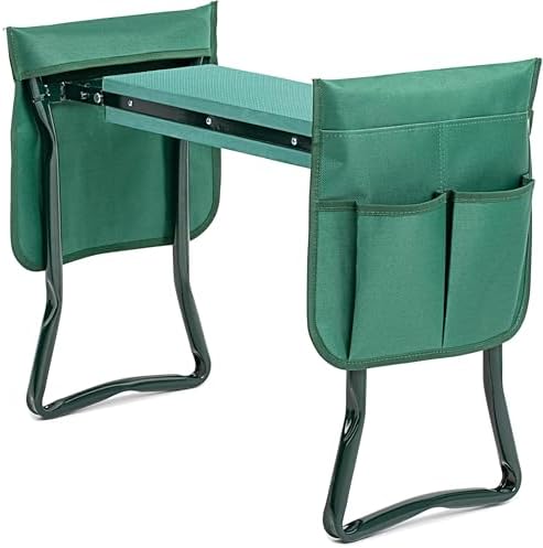 iPower Garden Kneeler and Seat Foldable Kneeling Bench with Sturdy Soft EVA Foam Pad for Outdoor, Fishing, Camping, 2 Tool Pouches Included, Green