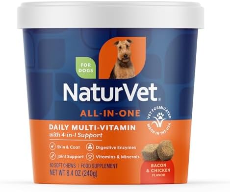 NaturVet All-in-One Cat & Dog Supplement Daily Multivitamin - 13 Oz Powder | Daily Multivitamin for Dogs & Cats - Supports Digestion, Skin & Coat with Omega-3, 6, 9 in a Wheat-Free Formula, 13 Oz Powder