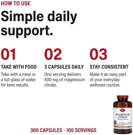 Olympian Labs Magnesium Citrate 400mg - 300 Capsules - Easy Absorbable, Supporting Healthy Bones, Healthy Heart and Calcium Absorption