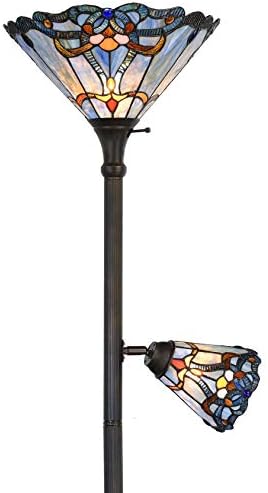 Bieye L10686 Baroque Tiffany Style Stained Glass Torchiere Floor Lamp with Sidelight for Reading Home Decor, 71-inch Tall
