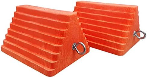 ROBLOCK 2 Pack Wheel Chocks Heavy Duty Orange with Eyebolt for Travel Trailer, 10" Length x 8" Width x 5.7" Height