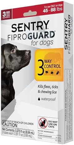 Sentry Fiproguard for Dogs, Flea and Tick Prevention for Dogs (23-44 Pounds), Includes 3 Month Supply of Topical Flea Treatments | Ideal for Medium Dogs 23-44 lbs; Kills Fleas, Ticks & Chewing Lice for 30 Days; 8 weeks+; Vet-Quality OTC Formula