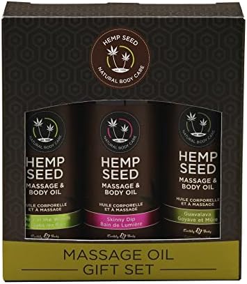 Hemp Seed Massage & Body Oil Gift Set - 2 oz Naked in the Woods, Skinny Dip & Guavalava Scents - with Hemp Seed, Apricot