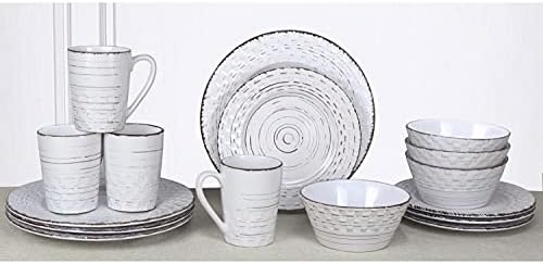 Lorren Home Trends Distressed Weave Dinnerware Set, Buttercup, 16 Piece | Service for 4