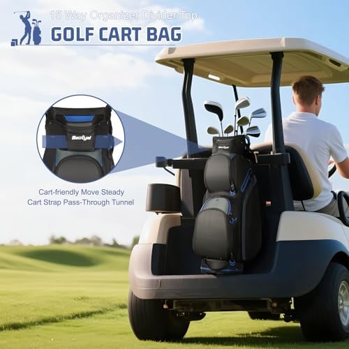 15-Way Golf Cart Bag, Lightweight Golf Club Bag for Men with Cooler | 15 Separate Compartments Easy Club Access Multiple Storage Pockets Cart Strap Channel Beverage Storage and Carry Handles