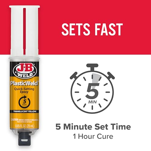J-B Weld 50132 PlasticWeld Quick-Setting Epoxy Syringe - Translucent Yellow - 25 ml