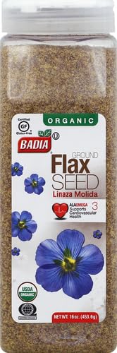 Badia Organic Ground Flax Seed, 16 oz – Fiber & Omega-3 Non-GMO Superfood | Organic ground flax seed with naturally occurring fiber and omega-3, ideal for smoothies, baking, oatmeal, yogurt, & recipes