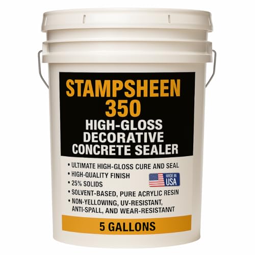 High Gloss Wet Look Decorative Concrete Sealer – Solvent-Based Acrylic Cure & Seal, UV-Resistant, Non-Yellowing Protective Film – Concrete & Paver Sealer for Outdoor Surfaces - Stampsheen 350 5gl