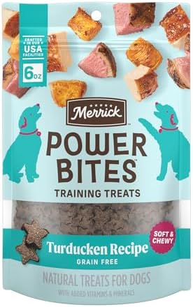 Merrick Power Bites Natural Soft And Chewy Real Meat Dog Treats, Grain Free Snack, Real Turducken Recipe - 6 oz. Bag
