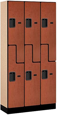 Salsbury Industries Double Tier 'S' Style Designer Wood Locker, Mahogany, 5' 3" x 15"