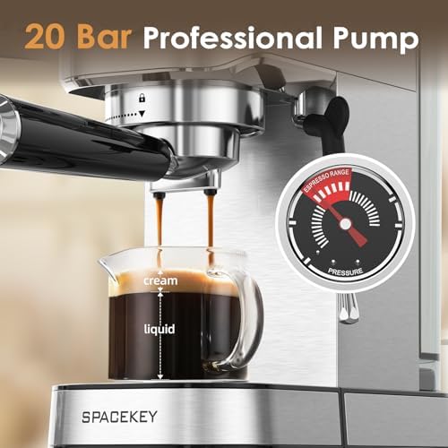 Spacekey Espresso Machine with Milk Frother, 20 Bar Compact Expresso Coffee Machines for Home