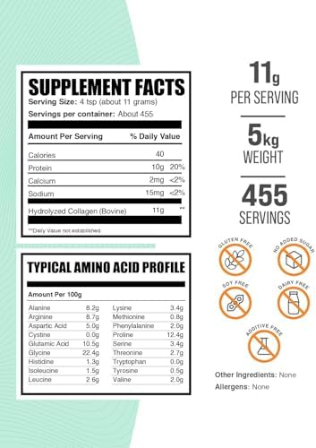 BulkSupplements.com Collagen Peptides Powder - Bovine Collagen Powder, Powdered Collagen Supplement - Hydrolyzed & Gluten Free, 11g per Serving, 1kg (2.2 lbs) (Pack of 1)