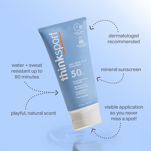 Thinksport Mineral Sunscreen SPF 50+ Zinc Oxide, Water Resistant, 3 Fl Oz
