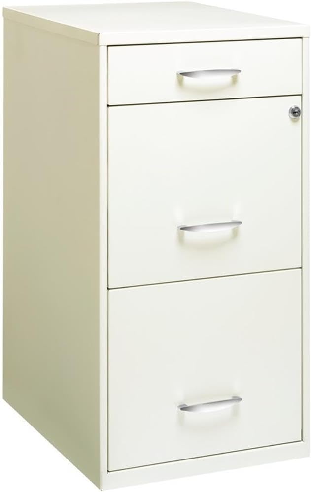 Scranton & Co 3-Drawer Metal Filing Cabinet, 27.32" H x 14.25" W x 18.00" D, Pearl White Finish, Locking Storage with Letter-Size File Drawers, Non-Porous Painted Steel for Home or Office