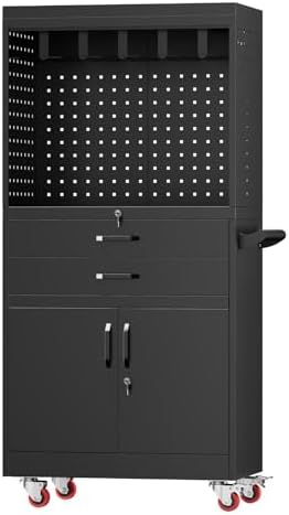 Mobile Tool Cart, Tool Chest with Locking Wheels, Charging Station | Large Storage - Heavy Duty Rolling Workbench for Garage, Workshop