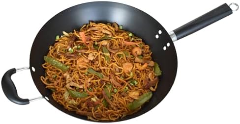 IMUSA 9.5 Inch Carbon Steel Nonstick Wok with Cool-touch Handle, Black | Cool-Touch Handle, Ideal for Stir Fry, Great for Everyday Meals