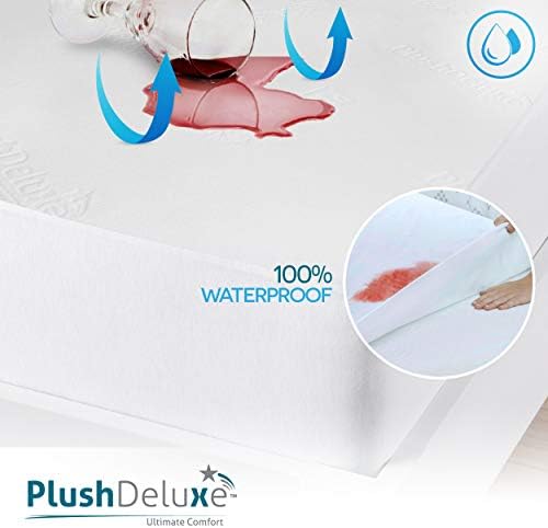PlushDeluxe Bamboo Waterproof Mattress Protector, Queen Size, Ultra Soft